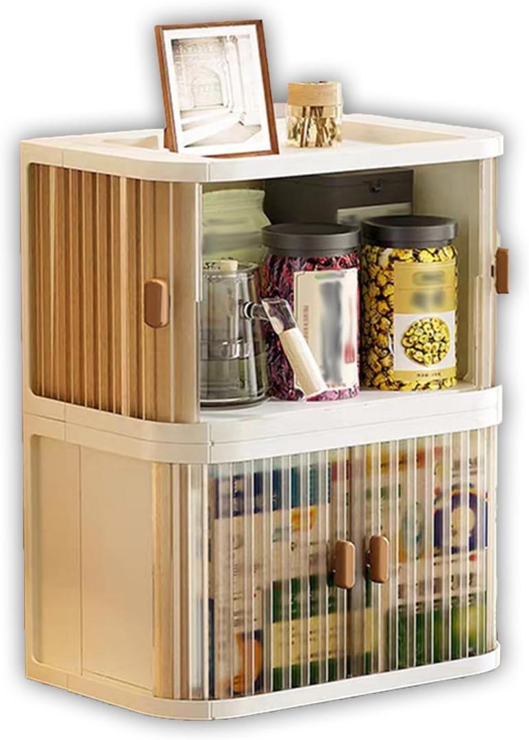 Desktop Storage Box Foldable and Assembly Free Sliding Door Design Ideal for Cosmetics Organization Office Desk Storage and Kitchen Storage
