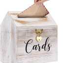 Card Box Wedding Card Box for Reception, Vintage Large Wedding Gift Card Holder Box with Heart Lock, Big Wedding Card Envelope Holder Box with Lid Wood Card Box for Wedding Party, White (Size 4)