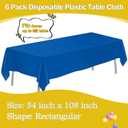 2 x tujol Royal Blue 6 Pack Plastic Table Cloth 54" x 108", Disposable Tablecloths Rectangle Table Cover, Plastic Tablecloths for Parties