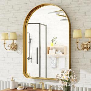Arched Bathroom Mirror - 36x24 Inch Gold Bathroom Mirror for Wall - Aluminum Alloy Framed Mirror - Arched Top Bathroom Vanity Mirror for Living Room, Bedroom, Mantel, Entryway, and Hallways (36"L x 24"W)