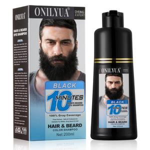 Mens Beard & Mustache Dye Shampoo, Instant 100% Grey Hair Coverage, 3 in 1 Black Beard Color Shampoo for Men Facial Hair, Easy to Use & Dermatologist Tested, 200ML, EXP: 2028/09/09