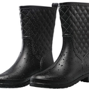 Women Rain Boots Black Waterproof Mid Calf Lightweight Cute Booties Fashion Out Work Comfortable Garden Shoes, 9/40