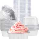 40 Pack Mini Cake Pans with Lids, 5oz Square Aluminum Foil Brownie Baking Cups, Muffin Tin Ramekins, Disposable Dessert Cupcake Cups for Wedding Birthday Party, White