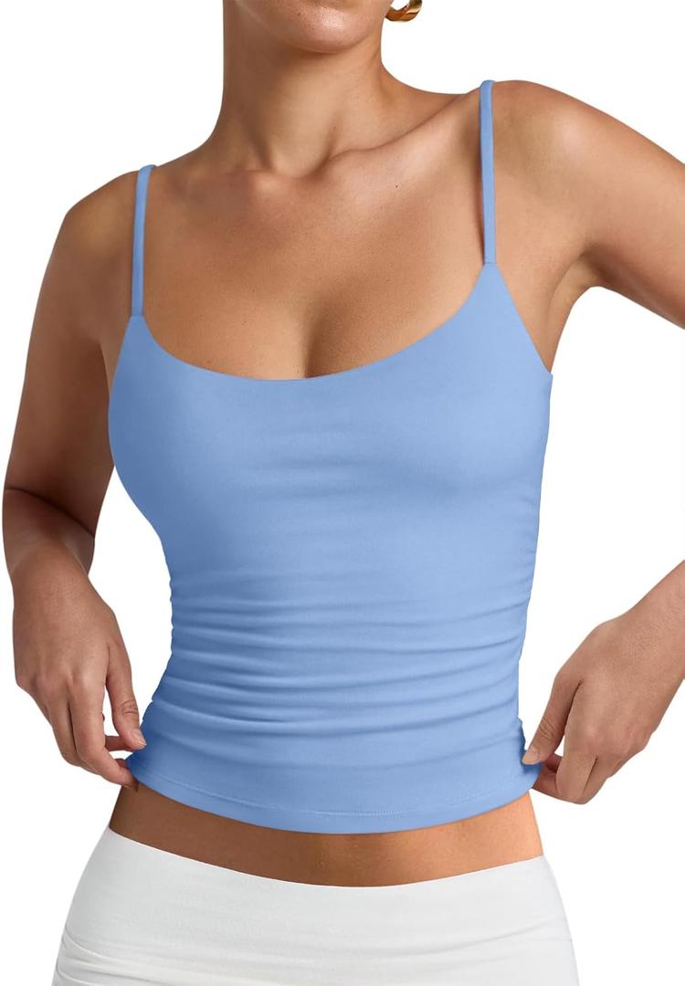 PINKMSTYLE Women's Basic Double Lined Scoop Neck Tank Tops Adjustable Cami Tank Summer Sleeveless Tops 
Small
