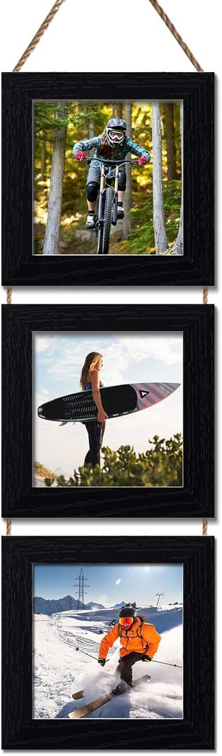 6X6 Picture Frame, Wall Hanging Picture Frames Collage with 3 Opening Frames Black