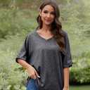 UNCLECAT Women's V Neck Oversized T-Shirts Summer Short Sleeve Shirts Loose Casual Tops Tee (Large, Dark Grey)