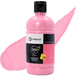 Artecho Acrylic Paint Large Bottle 500ml / 17oz, Pink Craft Paint for Art Supplies, Canvas, Rocks, Wood, Fabric, Ceramic, Non Toxic