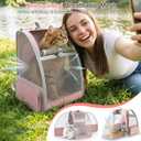 Cat Backpack Carrier Expandable for Travel: Foldable Pet Backpack with Breathable Mesh for Medium Small Dog Cat Puppy Kitten up to 15 Lbs, Cat Carrier Soft Backpack for Hiking Camping Outdoor(Pink)