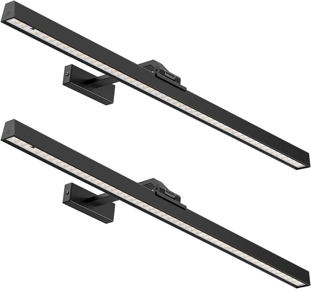 Afyuol Picture Lights for Wall, Battery Operated Picture Light 24in Gallery Light for Paintings CCT Dimmable Recharging Battery Wall Light with Remote Control for Living Room Gallery Dartboard 2PCS (Black)