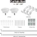 White Curtain Rods for Windows 28 to 120 Inches Adjustable 1 Inch Diameter Decorative Single Window Curtain Rod Set with Rounded Cap design Finials, White