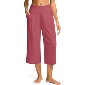 SANTINY Capri Pants for Women Wide Leg Yoga Casual Cropped Pants with Pockets Loose Tummy Control High Waist Capris