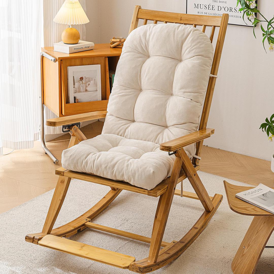QemoraHome Indoor Adirondack Chair Cushion with Non-Slip Bottom Strap, Comfortable Seat Pad for Indoor Rocking Chairs and Adirondack Furniture (Indoor Brown), 
Size	44 inches x 19 inches x 4 inches