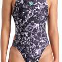 ARENA Womens Performance Women's Rockin Swim Tech Multi Back Training Swimsuit Ladies Bathing Suit (22, Multi Black/Water/Soft Green)