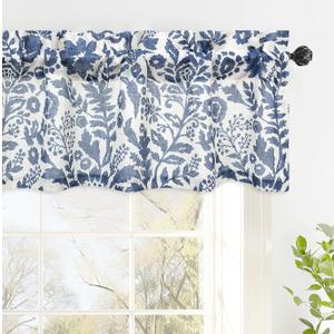 DriftAway Linen Textured Curtain Valances for Windows Bathroom Bedroom Living Room Kitchen Windows Basement Blinds Rod Pocket Semi Sheer 52"x14" Plus 1.75 Inches Header 1 Panel Julia Navy