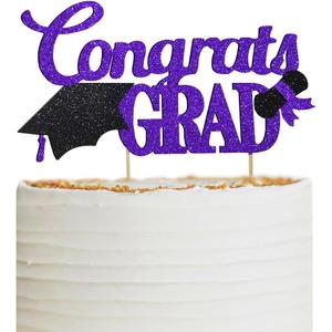Congrats Grad Cake Topper, Class of 2025 Themed Graduation Party Decorations for University College High School Celebration Party Supplies (Purple)