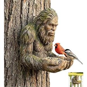 Bigfoot Bird Feeder, Garden Art Sculpture with Hidden Keyhole Hanger, Waterproof Outdoor Resin Statue for Tree/ Wall Mount, Unique Wildlife Decor