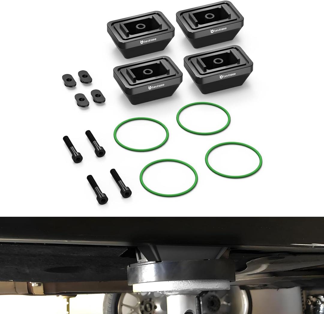 Bevinsee Jack Pad Upgraded Set Billet Aluminum Compatible with E90 E91 E92 E93 E81 E82 E88 320i 325i 328i 330i 335i, Replacement for 51717169981 51717123311 Permanently Attachable to Car, Black