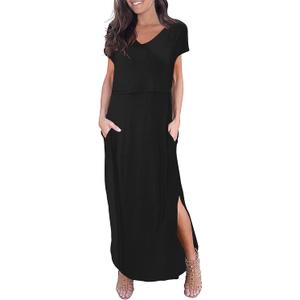 Smallshow Women's Maternity Nursing Dresses Split Long Dress for Breastfeeding (X-Large, Black)