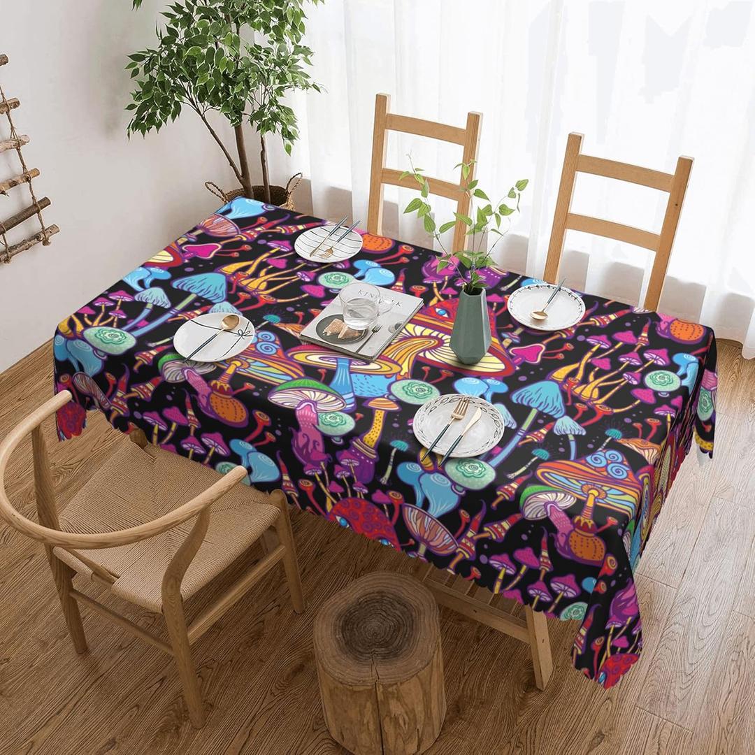 Halloween Mushrooms Square Tablecloth (54x72in) - Water Resistant, Spill-Proof & Washable Polyester Table Cover - Versatile Decorative Fabric Ideal for Dining, Parties, Buffets & Camping
