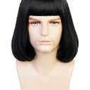Short Straight Black Bob Wig Lord Costume Wigs with Bangs Synthetic Hair for Men Women Halloween Party