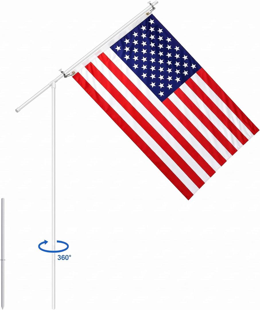 Hahafelt Portable Flag Pole Kit with 3'x5' American Flag-PVC Telescoping Flagpole for RV, Camping, Tailgate-Tire Mount & Ground Stake, Rotating Spinner Design(Slanted Design)