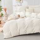 HYMOKEGE Ivory California King Comforter Set Seersucker 7 Pieces, All Season Luxury Bed in a Bag for Bedroom, Bedding Set with Comforters, Sheets, Pillowcases & Shams