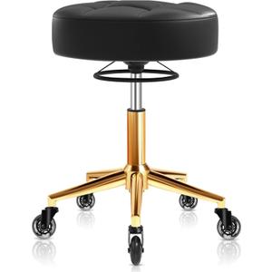 Rolling Stool Heavy Duty 450lbs - Reinforced with Golden Alloy Steel, Super Soft Thick Cushion, 360 Swivel, Smooth Rolling NO Noises, Adjustable Stool with Wheels for Massage Tattoo Spa, (Black)