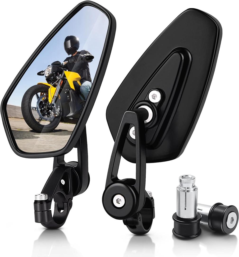 MICTUNING Motorcycle Mirrors - 7/8" (22mm) Bar End Rear View Mirrors Compatible with Most Honda Grom, Yamaha, Kawasaki, Ducati, Suzuki and More (Black)