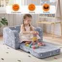 MeMoreCool Glow-in-the-Dark Dinosaur Kids Couch, 2-in-1 Foldable Kids Couch and Sofa Chair for Playroom Nursery, Soft Foam Fold Out Lounger for Boys Ages 1-3, Washable Cover, Gray | Reading, Lounging, 16.5"D x 25.6"W x 15.7"H