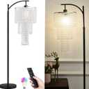 ZECOXOL Arc Floor Lamp for Living Room Modern Floor Lamp with Remote Control,Dimmable Crystal Floor Lamps Black Standing Lamp with 10 Color Temperature Tall Chandelier Floor Lamps for Bedroom Corner