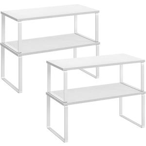 SONGMICS Cabinet Organizer Shelf, Set of 4 Kitchen Counter Shelves, Kitchen Storage, Spice Rack, Stackable, Expandable, Metal and Engineered Wood, Cloud White and Snow White UKCS028W01