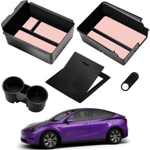 2025 Upgrade Center Console Organizer Tray for Tesla Model Y Accessories 2024-2020/For Tesla Model 3 Accessories 2023-2021 [Slide Smoothly/US Patent] Cup Holder Pink
