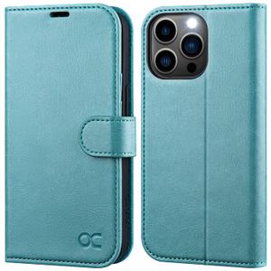 OCASE Compatible with iPhone 13 Pro Wallet Case, PU Leather Flip Case with Card Holders RFID Blocking Stand [Shockproof TPU Inner Shell] Phone Cover 6.1 Inch 2021 (Mint Green)