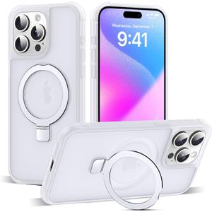 Compatible with iPhone 15 Pro Case with Invisible Magnetic O-Ring Stand Military-Grade Phone Case for iPhone 15 Pro 6.1" [Compatible with Mag-Safe][Great Grip Feeling],Translucent