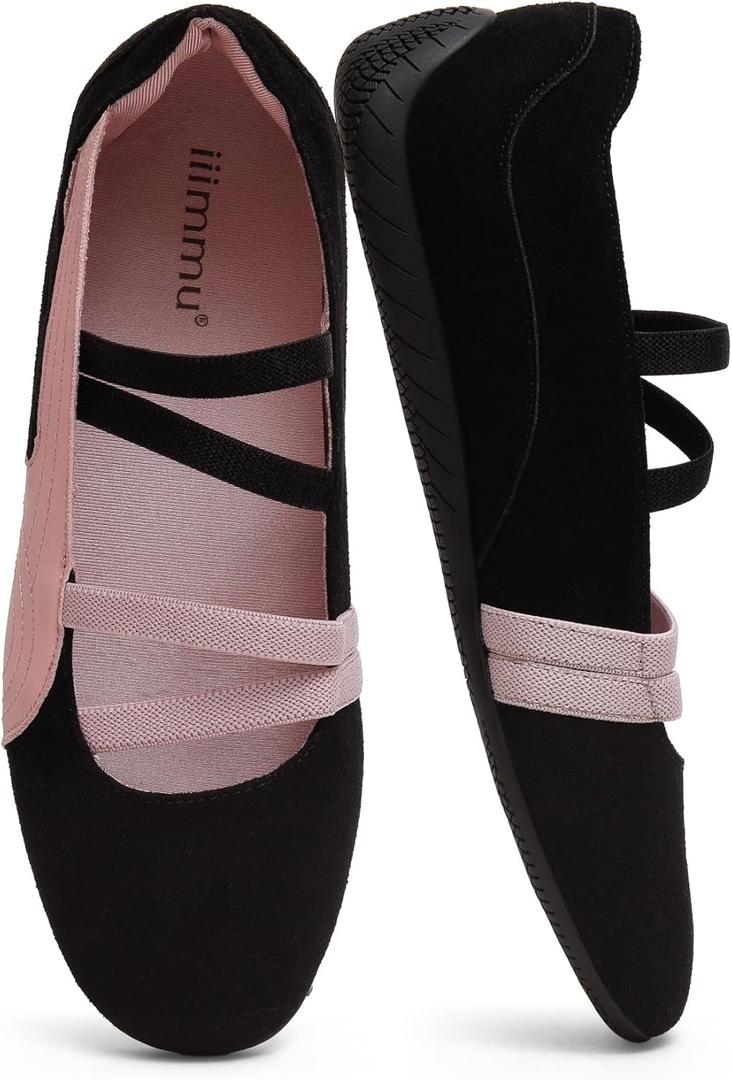 iiimmu Women Ballet Flats Fashion Sneakers Mary Jane Shoes with Elastic Straps with Cushioned Insole 7.5