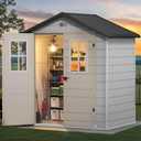 DWVO 6x4.4 FT Outdoor Storage Shed, Plastic Garden Tool Shed with 2 Windows, Double-Wall Outside Shed for Lawn Mower, Garden Tool for Backyard, Patio, Lawn, Lockable, Greige&Gray