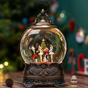 Nutcracker Ballet Scene Christmas Snow Globe Lantern Indoor Decor Walnut Soldier with Music,6H Timer,USB Lined/Battery Operated Lighted Lantern for Christmas Festival Decoration Giftsts