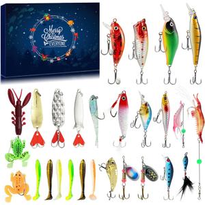 Advent Calendar Fishing 2025 Christmas Countdown  24 Days Lures Gift Set for Adults, Teens, Men, Women, Boys & Girls, Premium Box with Foam Slots to Keep Baits Secure  Xmas Surprise Gift for Anglers
