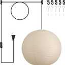 20in Paper Lanterns Plug in Hanging Lamp Off-White 19.7FT Cord | Rice Paper Lamp Lantern Pendant Light Large Globe Japanese Japandi Wabi Sabi Chandelier for Dining Living Room Bedroom 1 Pack, 19.7in
