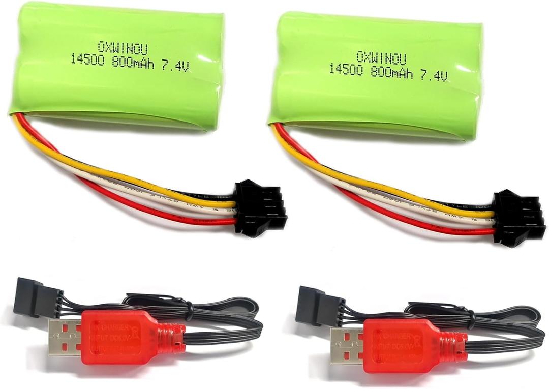 7.4V 800mAh Rechargeable Battery with SM-4P Plug and Charger Cable Compatible with Some Water Ball Blasters and DE85 RC Cars/JF-71A 2-Pack Battery
