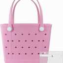 Beach Bag, Rubber Tote Bag, Waterproof Sandproof Washable Tote for Boat Pool Sports Gym Beach Travel (Medium, Pink)