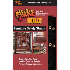 Quakehold! Furniture Strap Kit, Earthquake Fasteners for Disaster Preparedness, Child Proof Safety Straps for RV, Home Office, Helps Prevent Damage and Injury, Easy to Install, Black