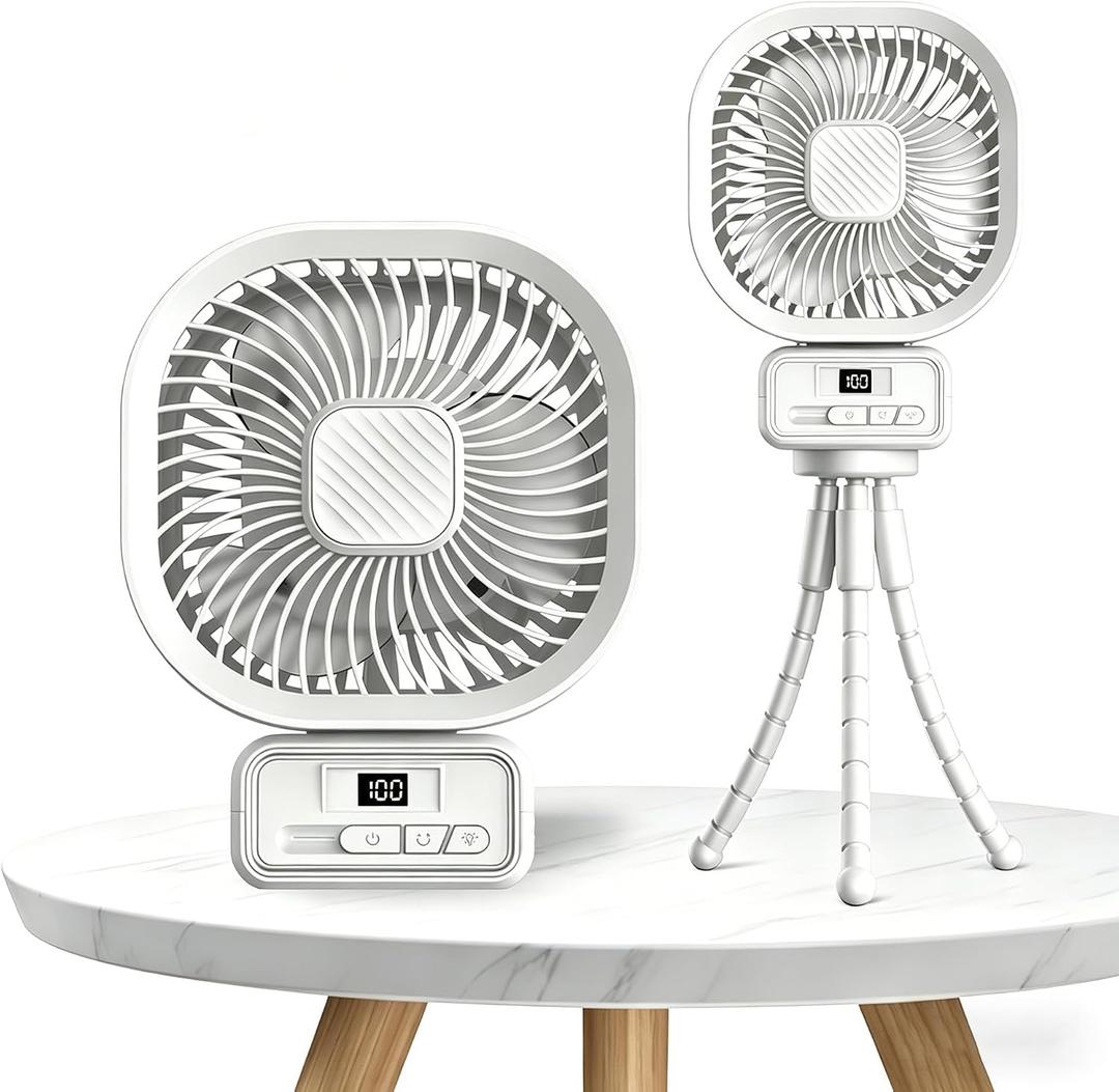 3 in 1 Desk Fan with Detachable Stand, Stroller Fan for Baby, Turbo Table Fan for Bedroom with Desk Lamp, 270 Oscillating Head, 100-Speed Digital Display, Silent, White