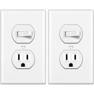 BESTTEN 2 Pack Combination Toggle Light Switch and Duplex Receptacle Outlet, Single Pole Toggle Wall Switch, Grounded Outlet, Combo Style, 15 Amp, Wallplate Included, UL Listed, White