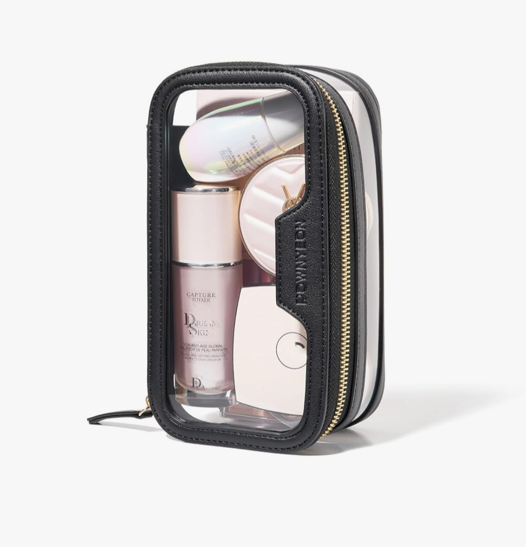 ROWNYEON Waterproof Toiletry Organizer Train Case, CLear Travel Makeup Bag for Women，Transparent Cosmetic Bag，Portable Makeup Case Organizer (black)