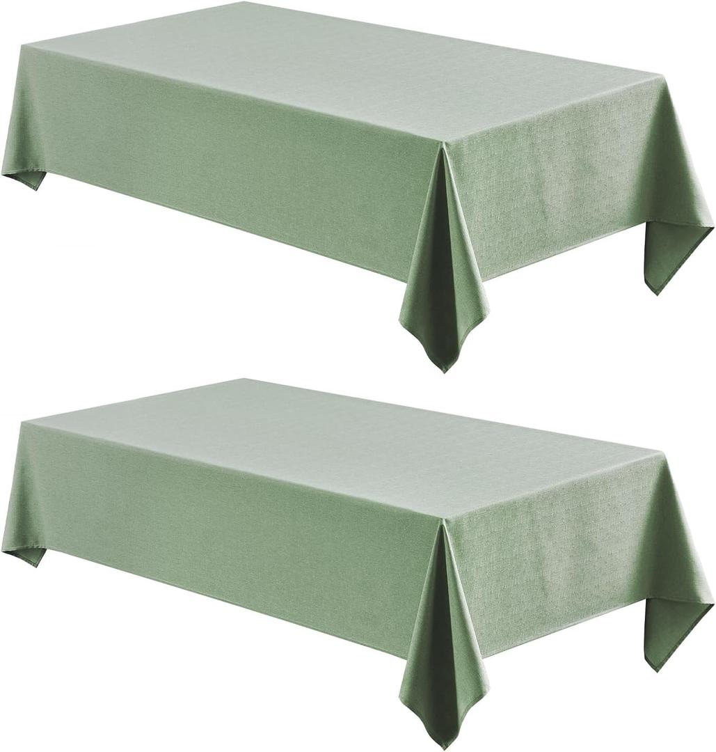 2 Pack Rectangle Tablecloth, 52x70 inch, Water Resistant Wrinkle Free Linen Textured Table Cloth Washable, Decorative Fabric Table Cover for Dining, Party and Camping, Sage Green