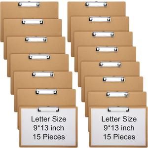 Sherr 15 Pcs Large 9 x 13 Inch Wooden Horizontal Clipboard with Low Profile Clip Landscape Clipboard Layout for School Classroom Office Drawing Art Gift for Teacher Nurse