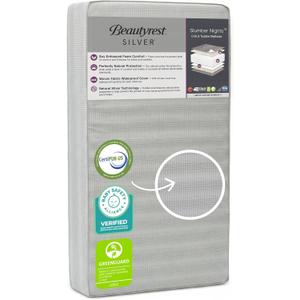Beautyrest Silver Slumber Nights Dual Sided 2-Stage Crib Mattress and Toddler Mattress - GREENGUARD Gold Waterproof - Plant Based Soy Foam Core, Grey