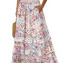 ANRABESS Maxi Skirts for Women Summer Boho Tiered Flowy Elastic High Waist Beach Long Skirt Casual Spring Vacation Outfits Medium, Floral