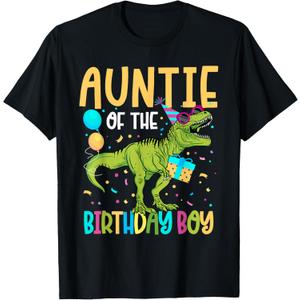 Auntie of The Birthday Boy Family Matching Dinosaur Squad T-Shirt (Black)